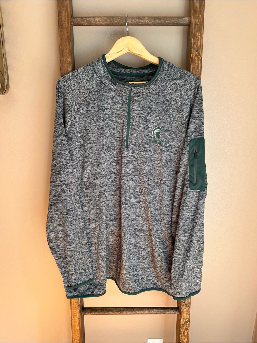 Michigan State Men’s Gray Heather 1/4 Zip Pullover - Spartan Logo